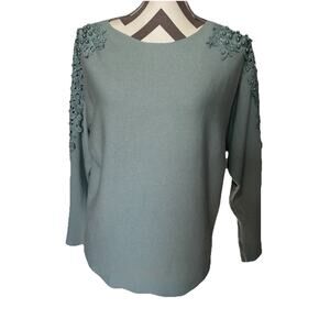 Ember Light Green Pearl Beads Applique Lace Long Sleeve Sweater Feminine Pastel